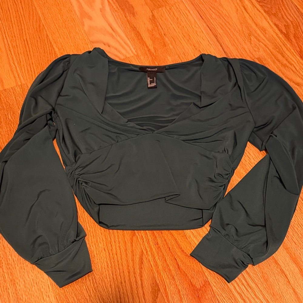 Forever 21 Deep Green Ruched Blouse